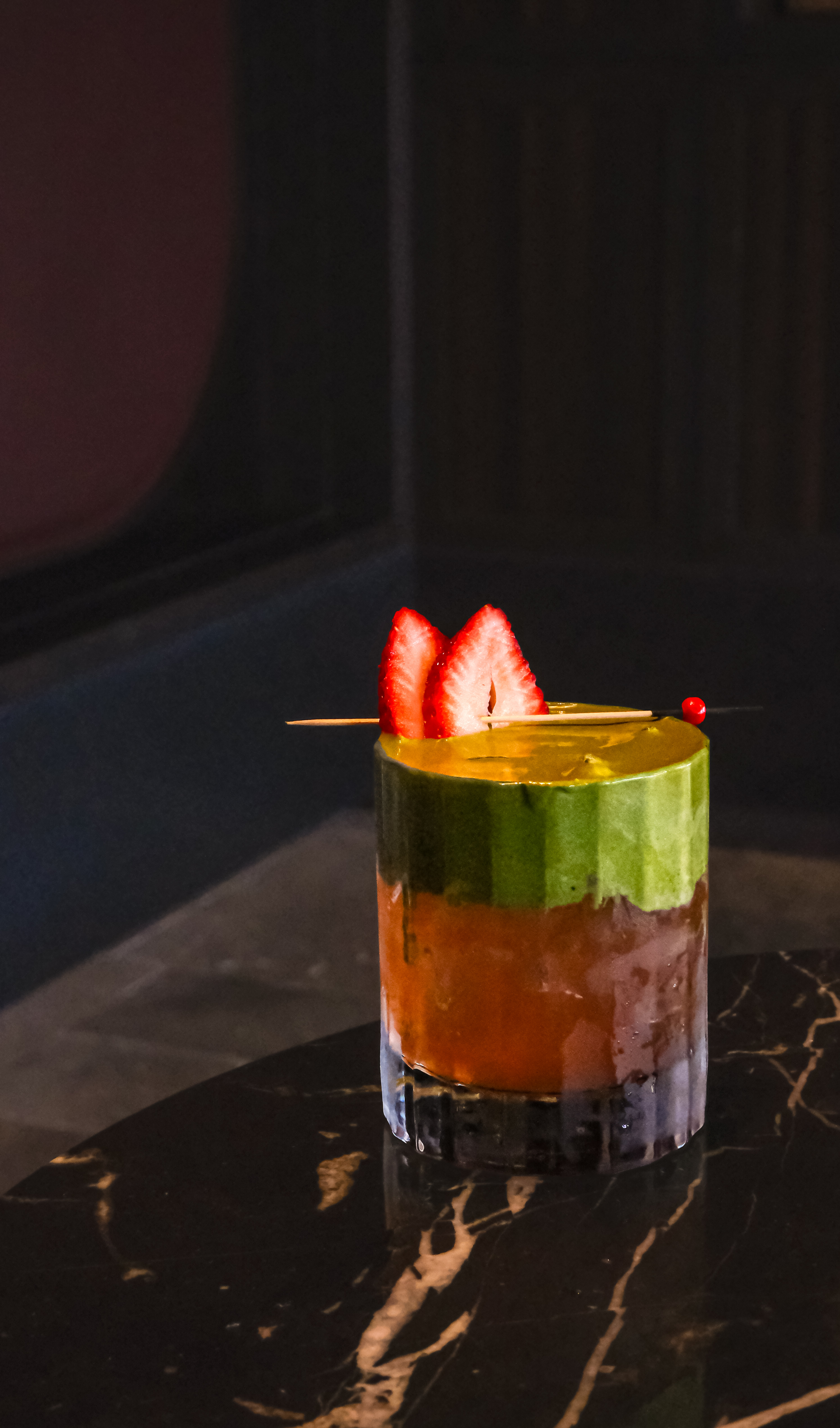 Clouded Strawberry — layered strawberry cocktail with matcha cold foam