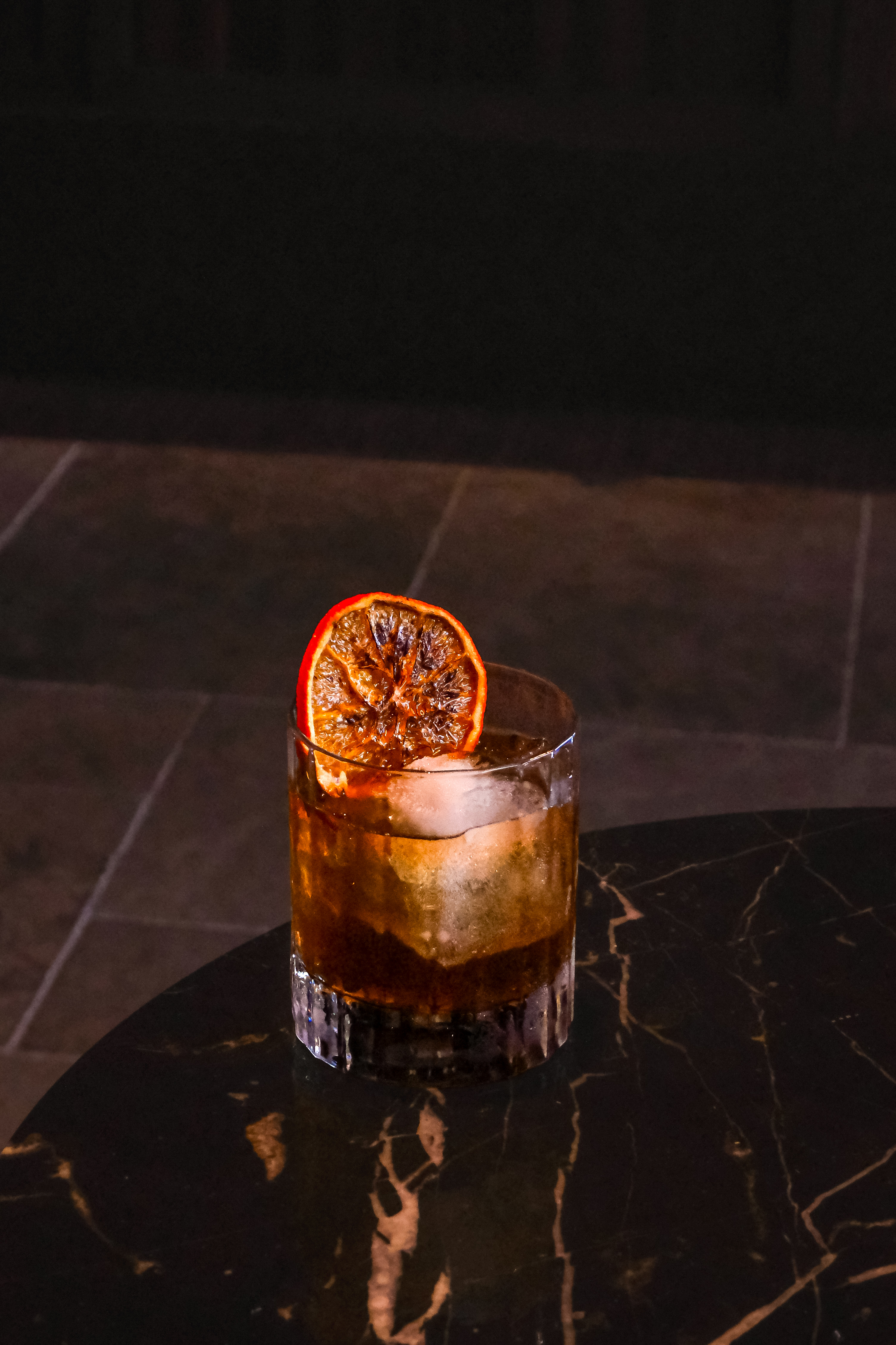 The Old Fashioned Fig — old fashioned with dehydrated orange wheel