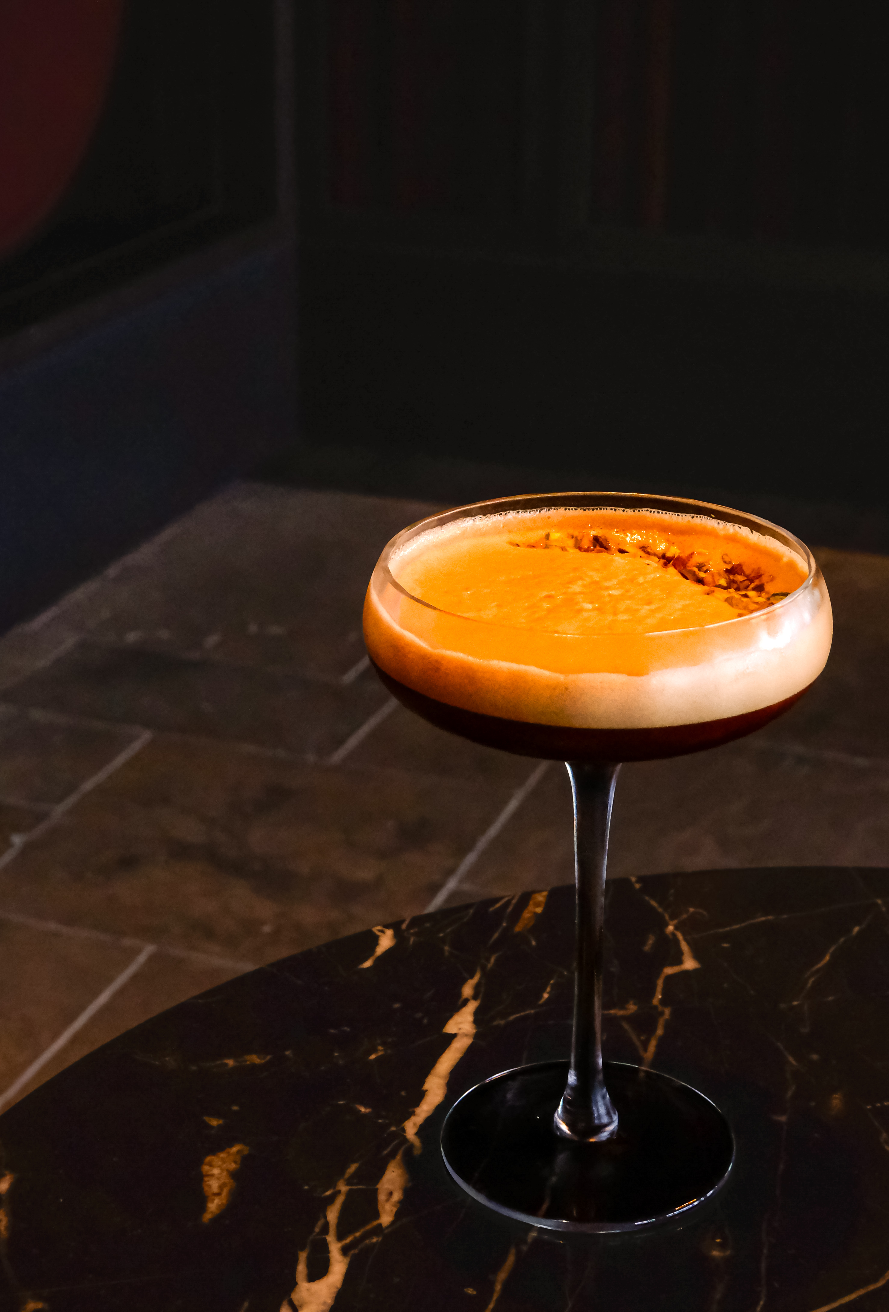 Pistachio Press — creamy espresso cocktail, foam-topped